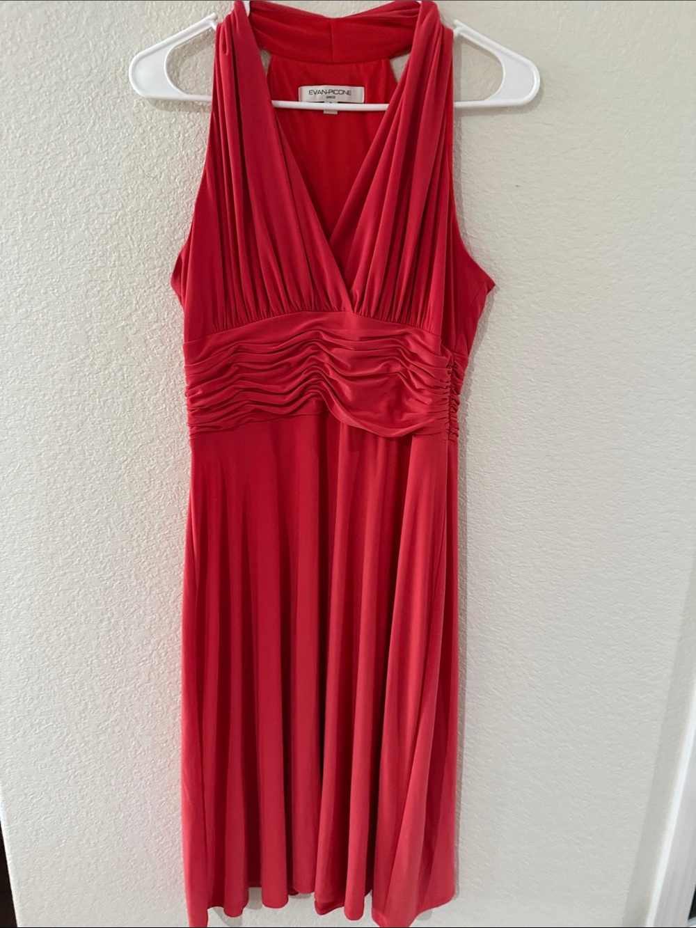 Eva Franco Vibrant Red Sleeveless V-Neck Ruched Waist Dress